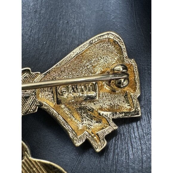 Avon I Love You Mother Brooch Pin 2 Piece Bow & Dangling Heart  Golden - Picture 4 of 6